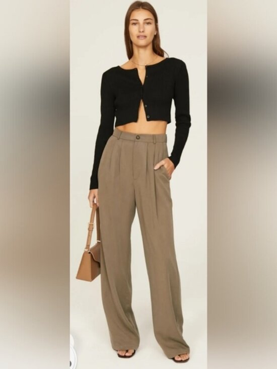 Reformation Khaki Mason Wide Leg Pants - Picture 3 of 5